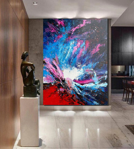 Abstract Paintings Behind Sofa, Contemporary Canvas Wall Art, Buy Paintings Online, Acrylic Paintings for Bedroom, Palette Knife Canvas Art-ArtWorkCrafts.com
