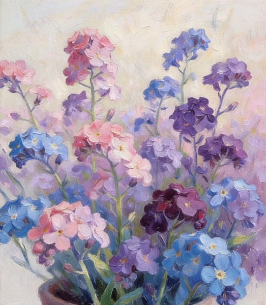 Original Small Canvas Artwork, Purple and Blue Forget-me-nots Blooming Wild, Buy Small Artwork Online, Original Flower Paintings, Hand Painted Canvas Artwork, Still Life Painting-ArtWorkCrafts.com