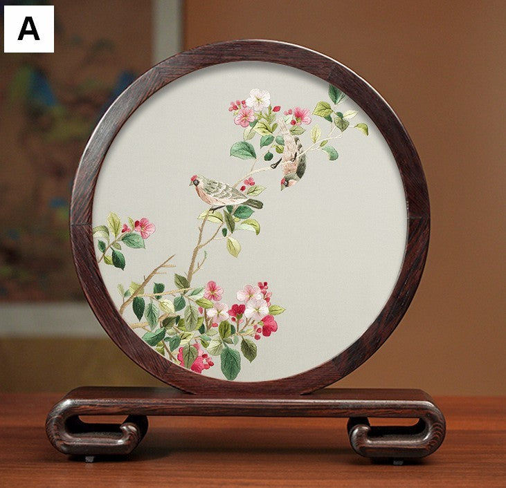 Exclusive Business Presents, Flower and Birds Silk Embroidery Ornaments, Creative Birthday Gift, Premium Souvenir, Traditional Chinese Suzhou Silk Embroidery-ArtWorkCrafts.com