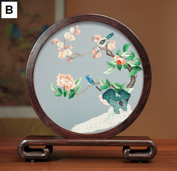 Exclusive Business Presents, Flower and Birds Silk Embroidery Ornaments, Creative Birthday Gift, Premium Souvenir, Traditional Chinese Suzhou Silk Embroidery-ArtWorkCrafts.com
