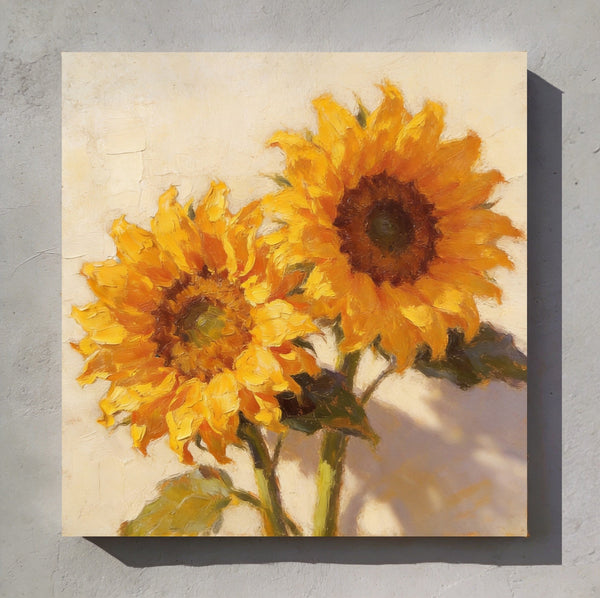 Small Canvas Artwork, Blooming Sunflowers, Still Life Painting, Hand Painted Canvas Art, Original Flower Paintings, Buy Small Artwork Online-ArtWorkCrafts.com
