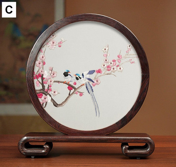 Exclusive Business Presents, Flower and Birds Silk Embroidery Ornaments, Creative Birthday Gift, Premium Souvenir, Traditional Chinese Suzhou Silk Embroidery-ArtWorkCrafts.com
