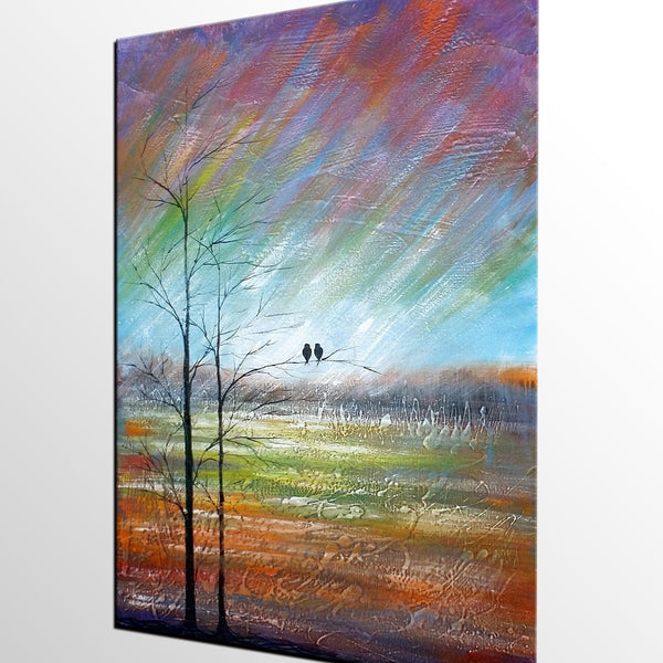 Large Acrylic Painting, Simple Canvas Painting, Abstract Painting for Sale, Love Birds Painting, Paintings for Bedroom, C-ArtWorkCrafts.com