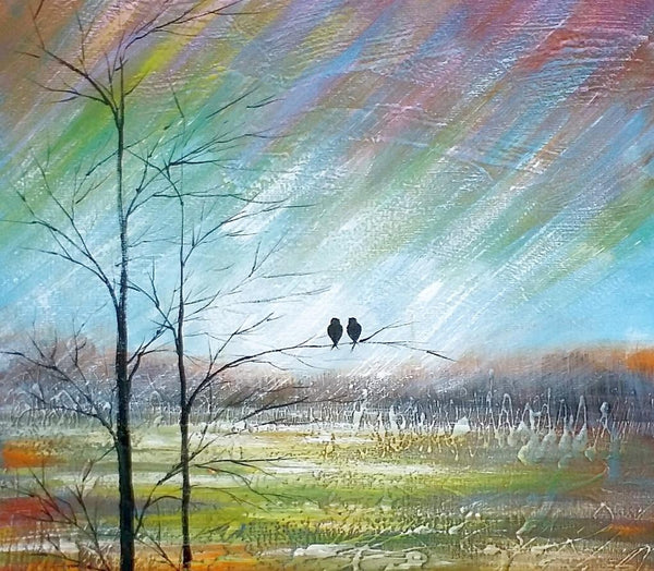 Large Acrylic Painting, Simple Canvas Painting, Abstract Painting for Sale, Love Birds Painting, Paintings for Bedroom, C-ArtWorkCrafts.com