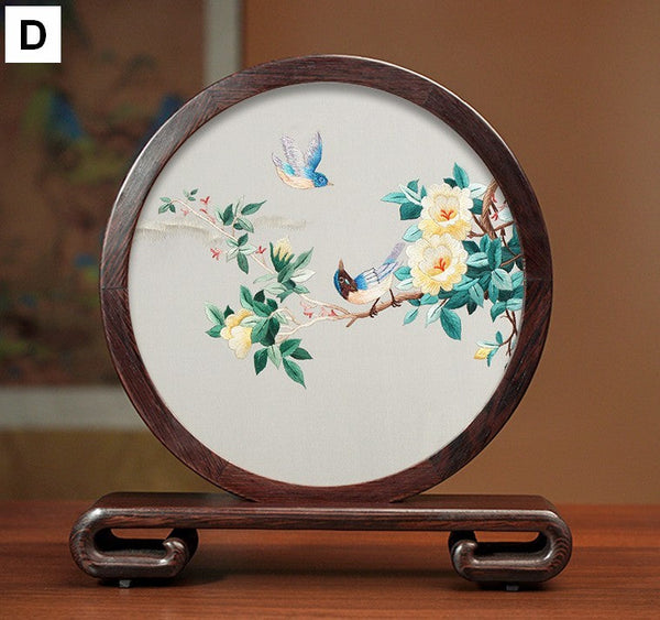 Exclusive Business Presents, Flower and Birds Silk Embroidery Ornaments, Creative Birthday Gift, Premium Souvenir, Traditional Chinese Suzhou Silk Embroidery-ArtWorkCrafts.com