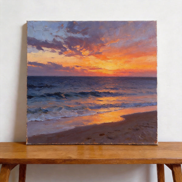Small Canvas Wall Art Paintings, Sunset Beach Painting, Hand Painted Canvas Art, Original Seascape Paintings, Original Oil Paintings, Buy Small Artwork Online-ArtWorkCrafts.com