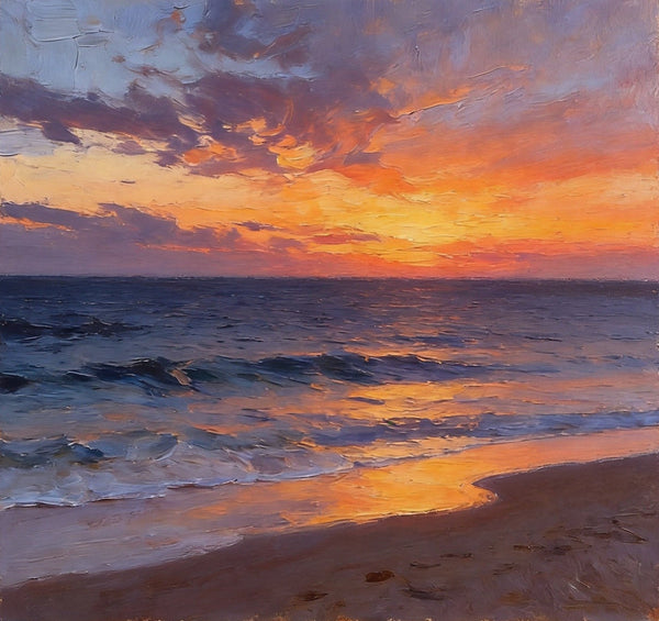 Small Canvas Wall Art Paintings, Sunset Beach Painting, Hand Painted Canvas Art, Original Seascape Paintings, Original Oil Paintings, Buy Small Artwork Online-ArtWorkCrafts.com