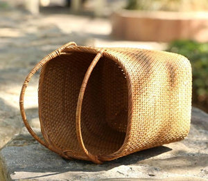 Woven Rattan Storage Basket with Handle, Storage Basket for Picnic, Fruit Storage Basket, Kitchen Storage Basekt-ArtWorkCrafts.com