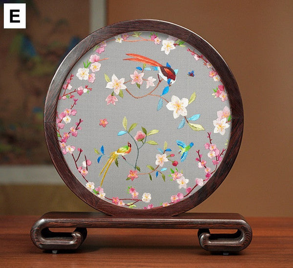 Exclusive Business Presents, Flower and Birds Silk Embroidery Ornaments, Creative Birthday Gift, Premium Souvenir, Traditional Chinese Suzhou Silk Embroidery-ArtWorkCrafts.com