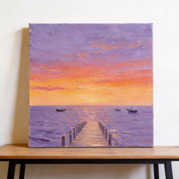 Serene Hour of the Ocean Sunset, Sunset Paintings, Hand Painted Canvas Art, Small Canvas Wall Art Paintings, Original Seascape Paintings, Original Oil Paintings, Buy Small Artwork Online-ArtWorkCrafts.com