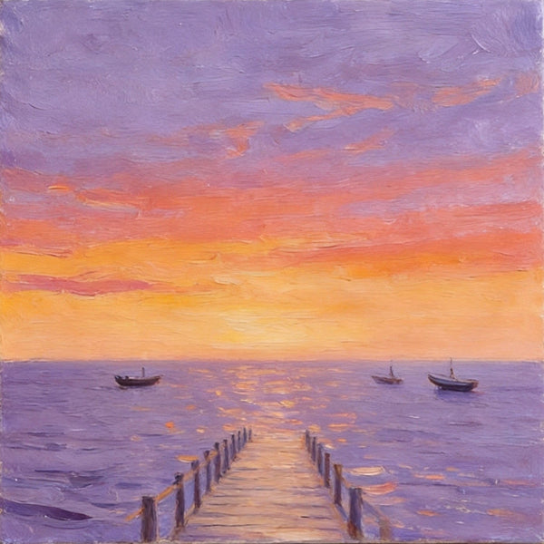 Serene Hour of the Ocean Sunset, Sunset Paintings, Hand Painted Canvas Art, Small Canvas Wall Art Paintings, Original Seascape Paintings, Original Oil Paintings, Buy Small Artwork Online-ArtWorkCrafts.com