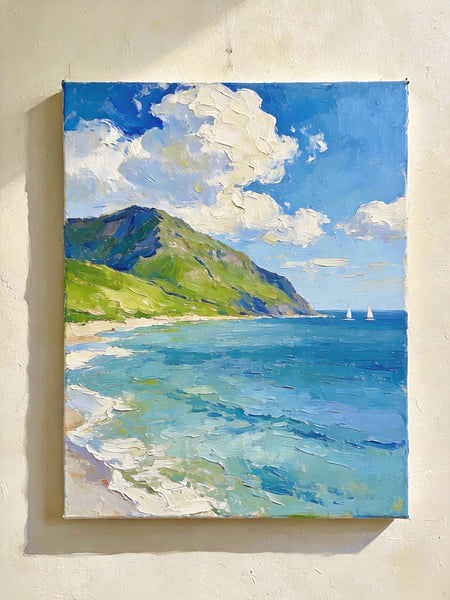 Hand Painted Canvas Art, Sunlit Coastal Sails, Original Landscape Paintings, Original Oil Paintings, Small Canvas Wall Art Paintings, Buy Small Paintings Online-ArtWorkCrafts.com