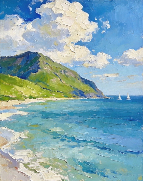 Hand Painted Canvas Art, Sunlit Coastal Sails, Original Landscape Paintings, Original Oil Paintings, Small Canvas Wall Art Paintings, Buy Small Paintings Online-ArtWorkCrafts.com