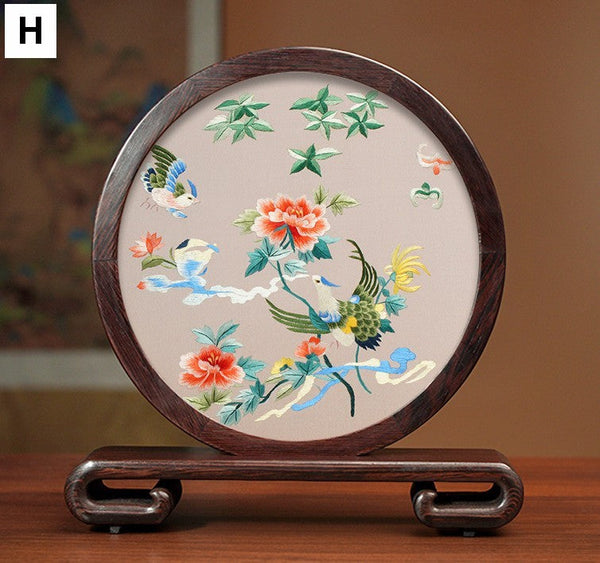 Exclusive Business Presents, Flower and Birds Silk Embroidery Ornaments, Creative Birthday Gift, Premium Souvenir, Traditional Chinese Suzhou Silk Embroidery-ArtWorkCrafts.com
