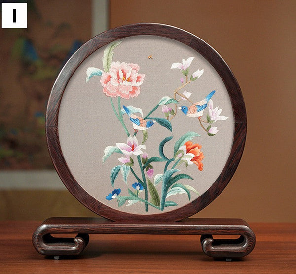 Exclusive Business Presents, Flower and Birds Silk Embroidery Ornaments, Creative Birthday Gift, Premium Souvenir, Traditional Chinese Suzhou Silk Embroidery-ArtWorkCrafts.com