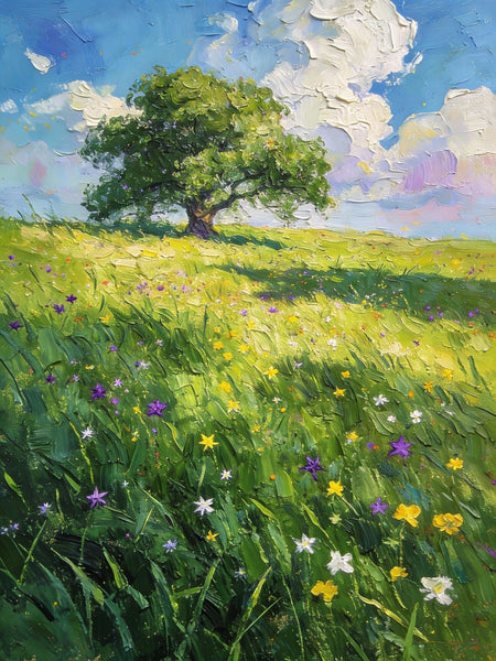 Springtime Landscape, A Vibrant Meadow under a Cloudy Sky, On Canvas Small Paintings, Landscape Oil Paintings, Hand Painted Canvas Art, Original Artwork Small Paintings on Wall-ArtWorkCrafts.com