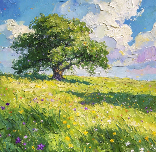 Springtime Landscape, A Vibrant Meadow under a Cloudy Sky, On Canvas Small Paintings, Landscape Oil Paintings, Hand Painted Canvas Art, Original Artwork Small Paintings on Wall-ArtWorkCrafts.com
