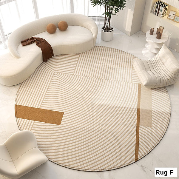 Geometric Round Rugs for Dining Room, Modern Area Rugs for Bedroom, Circular Modern Rugs under Chairs, Contemporary Modern Rug for Living Room-ArtWorkCrafts.com