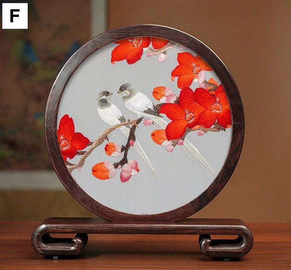 Unique Birthday Gift, Flower and Bird Embroidery Ornaments, Traditional Chinese Suzhou Silk Embroidered Ornament, Premium Souvenir, Exclusive Business Presents-ArtWorkCrafts.com