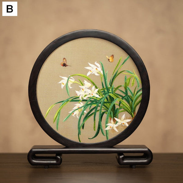 Unique Birthday Gift, Traditional Chinese Suzhou Embroidery Ornament, Exclusive Business Present Flower and Butterfly Embroidered Decor, Premium Souvenir-ArtWorkCrafts.com