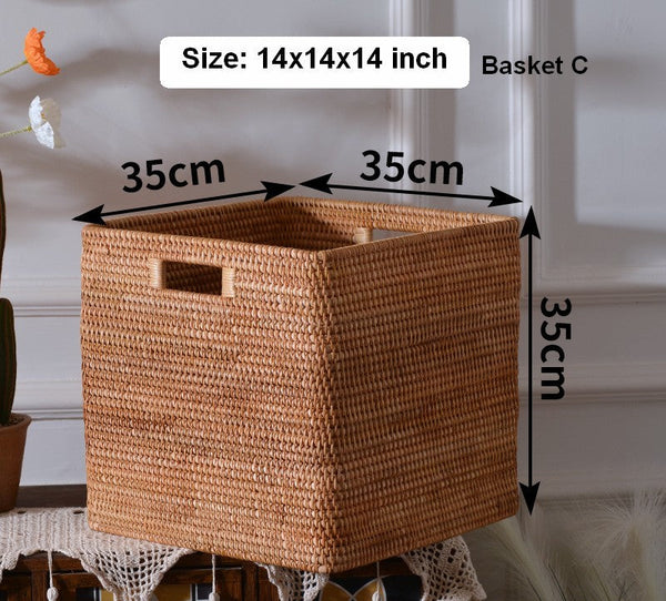 Woven Rattan Storage Baskets for Bedroom, Storage Basket for Shelves, Large Rectangular Storage Baskets for Clothes, Storage Baskets for Kitchen-ArtWorkCrafts.com