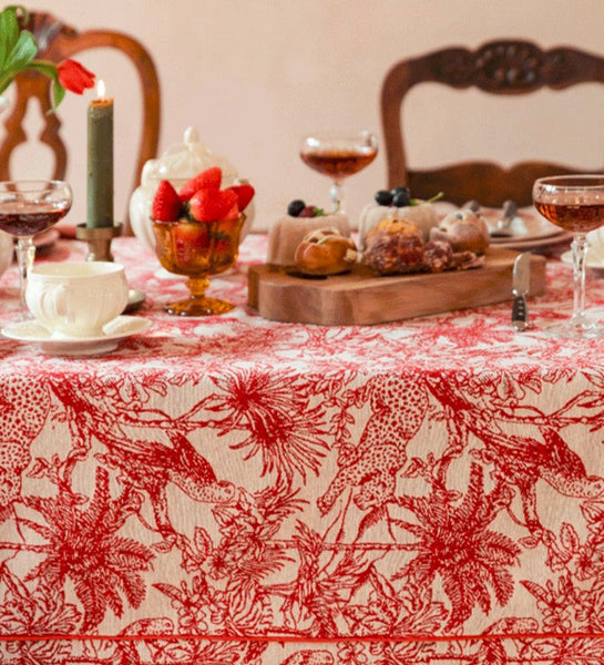 Modern Rectangle Tablecloth for Dining Room Table, Jungle Animals Leopard Parrot Pattern Tablecloth for Home Decoration, Large Square Tablecloth, Christmas Tablecloth-ArtWorkCrafts.com