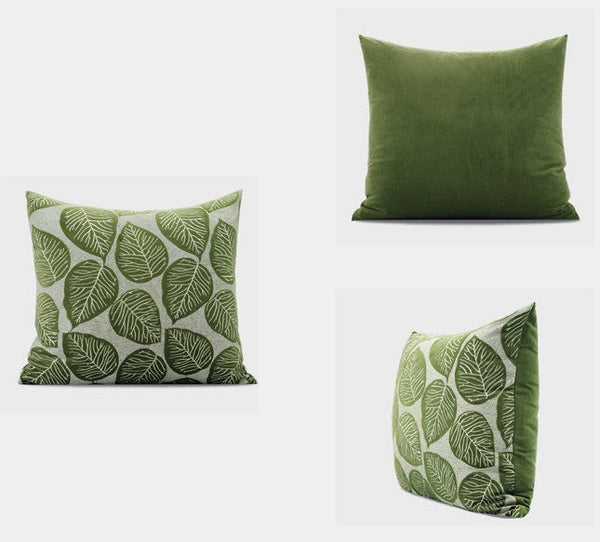 Contemporary Modern Sofa Pillows, Green Leaves Square Modern Throw Pillows for Couch, Simple Decorative Throw Pillows, Large Throw Pillow for Interior Design-ArtWorkCrafts.com