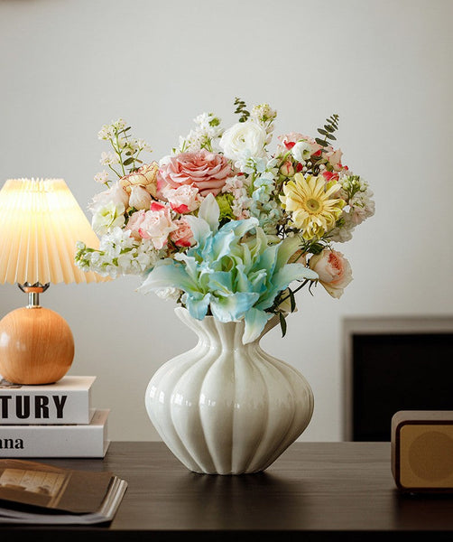 Modern Flower Vase Centerpiece on Table, Handmade Water Holding Flower Vases, Porcelain Flower Vases, Ceramic Bouquet Vases-ArtWorkCrafts.com