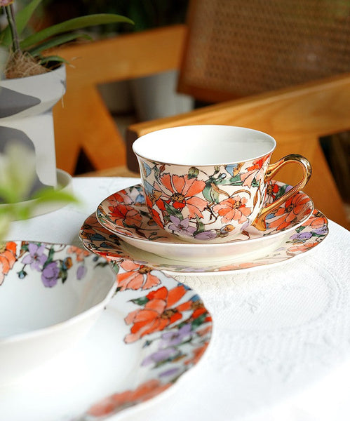 Elegant Ceramic Coffee Cups, Flower Porcelain Tea Cup Saucer Set, British Royal Ceramic Cups for Traditional Afternoon Tea, Unique Tea Cup and Saucer in Gift Box-ArtWorkCrafts.com