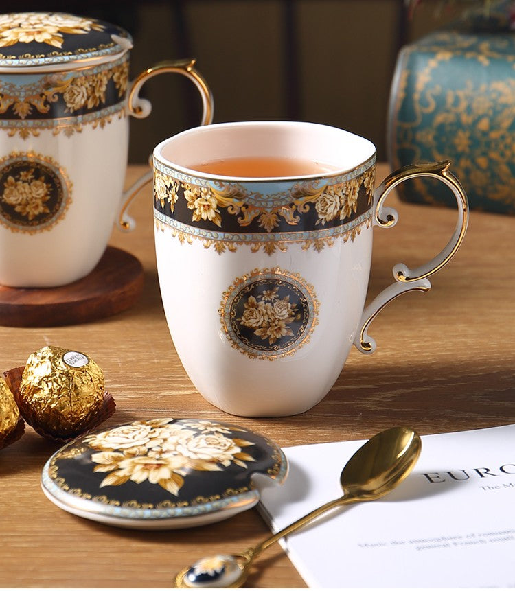 Beautiful British Ceramic Mugs, Large Capacity Ceramic Mugs for Office, Large Royal Bone China Porcelain Mug, Elegant Ceramic Coffee Mug-ArtWorkCrafts.com