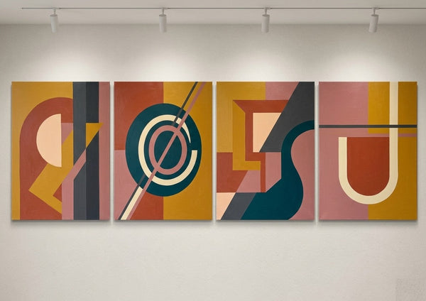 Geometric Contemporary Art, Large Modern Paintings for Living Room, Multi Panel Canvas Paintings, Original Abstract Artwork