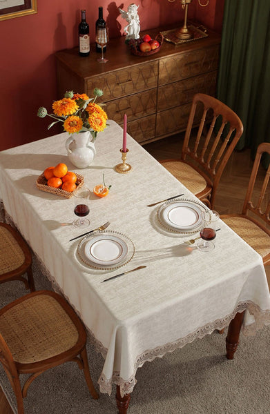 Large Simple Table Cloth for Dining Room Table, Beige Lace Tablecloth for Home Decoration, Modern Rectangle Tablecloth, Square Tablecloth for Round Table-ArtWorkCrafts.com