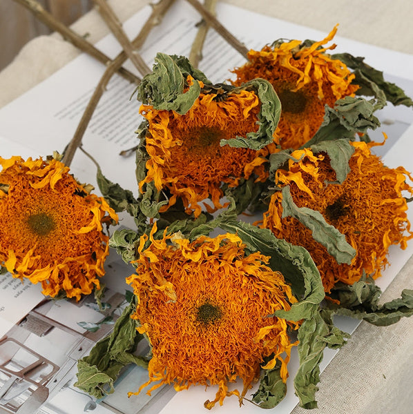 Natural Decorations, A Bunch of Sunflowers, Flower Arrangement, Handmade Artificial Flowers for Home Decor, Natural Dried Sunflower Stems-ArtWorkCrafts.com