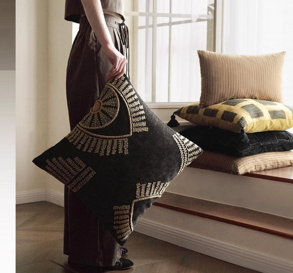 Geometric Modern Sofa Pillows, Large Square Decorative Throw Pillows for Couch, Large Black Decorative Throw Pillows, Black Geometric Sofa Pillows for Interior Design-ArtWorkCrafts.com