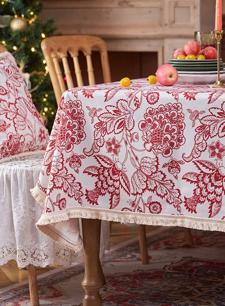 Flower Pattern Tablecloth for Holiday Decoration, Square Tablecloth for Round Table, Large Cotton Rectangle Tablecloth for Home Decoration, Farmhouse Table Cloth Dining Room Table-ArtWorkCrafts.com