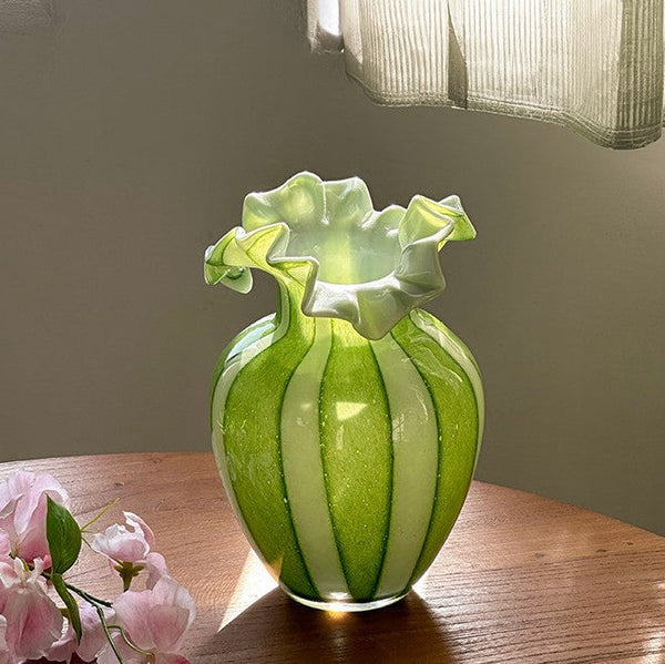 Creative Modern Vase for Flowers, Handmade Flower Vases on Table, Modern Contemporary Vases, Green Glass Flower Vases, Green Bud Vases-ArtWorkCrafts.com