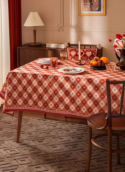Red Heart-shaped Table Cover for Dining Room Table, Holiday Red Tablecloth for Dining Table, Modern Rectangle Tablecloth for Oval Table-ArtWorkCrafts.com