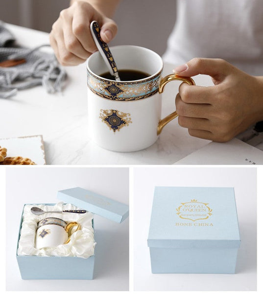 Elegant Ceramic Coffee Mug, Beautiful British Tea Cups, Large Royal Bone China Porcelain Mug, Large Capacity Ceramic Mugs for Office-ArtWorkCrafts.com