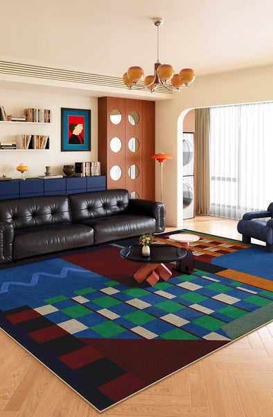 Mid Century Modern Rugs in Living Room, Bedroom Modern Rugs, Large Modern Rugs for Sale, Blue Contemporary Floor Carpets under Sofa