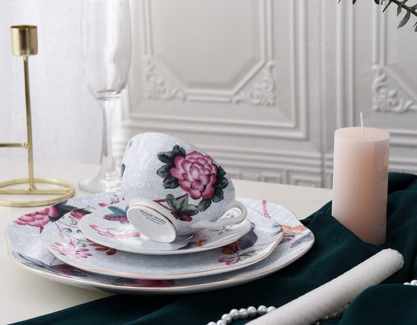 Elegant Ceramic Coffee Cups, Creative Porcelain Tea Cup Saucer Set, Unique Porcelain Cup and Saucer, Beautiful British Flower Tea Cups-ArtWorkCrafts.com