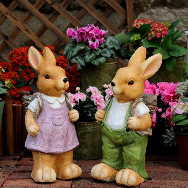 Garden Animal Statues, Large Garden Statues, Large Rabbit Statue for Garden, Bunny Flower Pot, Garden Ornament, Gardening Decoration Ideas-ArtWorkCrafts.com