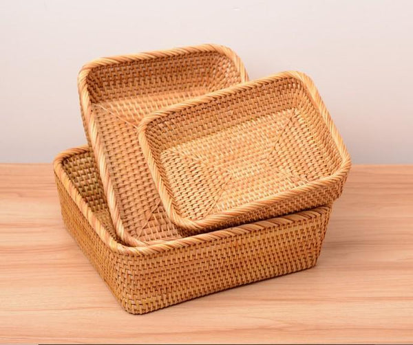 Rectangular Storage Baskets for Pantry, Small Rattan Kitchen Storage Basket, Storage Baskets for Shelves, Woven Storage Baksets-ArtWorkCrafts.com