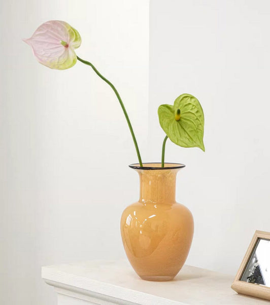 Contemporary Vases for Modern Home Decor, Handmade Liuli Vases, Color Glaze Vase, Yellow Glass Bud Vases, Centerpiece Vases on Table-ArtWorkCrafts.com