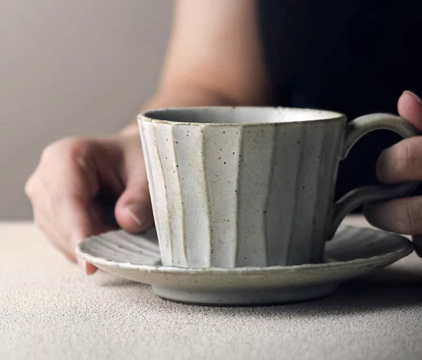 Handmade Pottery Coffee Cup, Creative Ceramic Coffee Cup with Saucer, Unique Tea Cup and Saucer, Modern Tea Cup Set for Traditional Afternoon Tea-ArtWorkCrafts.com