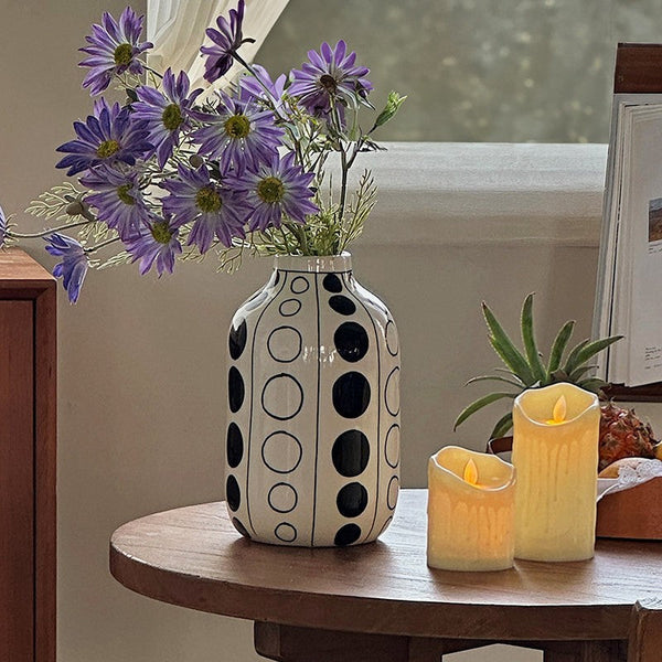 Ceramic Bud Vases, Black and White Polka Dot Flower Vase, Small Flower Vases on Table, Modern Porcelain Flower Vases, Handmade Water Holding Flower Vases-ArtWorkCrafts.com