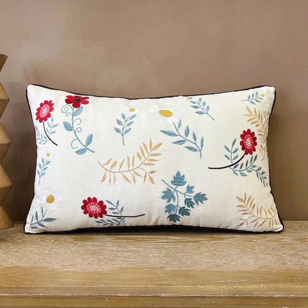 Decorative Throw Pillows for Couch, Embroider Flower Cotton Pillow Covers, Spring Flower Decorative Throw Pillows, Farmhouse Sofa Decorative Pillows-ArtWorkCrafts.com
