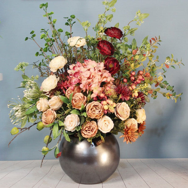 Modern Large Bunch of Flowers Arrangement Interior Design, Creative Artificial Floral Arrangement for Bedroom, Creative Faux Silk Floral Bouquet Table Centerpiece-ArtWorkCrafts.com