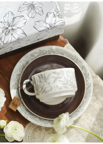Vintage Porcelain Tea Cup Saucer Set, 8 oz British Tea Cup and Saucer in Gift Box, Royal Ceramic Cups, Elegant Ceramic Coffee Cups-ArtWorkCrafts.com