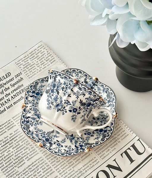 French Style China Porcelain Tea Cup Saucer Set, 7.8 oz Tea Cup and Saucers, Royal Ceramic Cups, Elegant Vintage Ceramic Coffee Cups for Traditional Afternoon Tea-ArtWorkCrafts.com