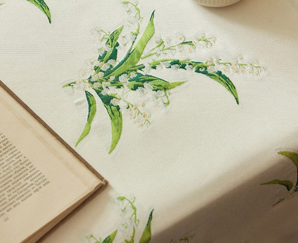 Cotton Embroidery Lace Rectangle Tablecloth for Dining Room Table, Farmhouse Table Cloth, Spring Flower Pattern Tablecloth, Square Tablecloth for Round Table-ArtWorkCrafts.com